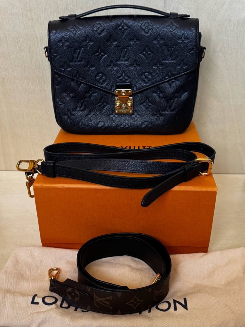 Louis Vuitton Black Monogram Empreinte Leather Shoulder Bag with Gold Hardware